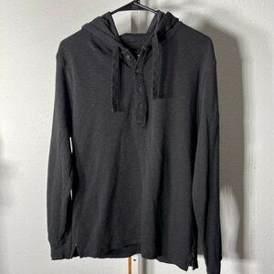 Jachs Black 100% Cotton Lightweight Henley Hoodie SZ Med